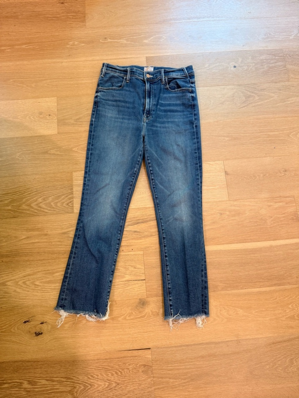 High-Rise Dark Blue Frayed Hem Women's Jeans